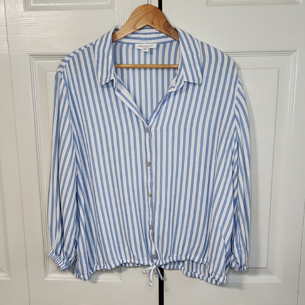 beachlunchlounge Blue and White Striped Button-Down Shirt